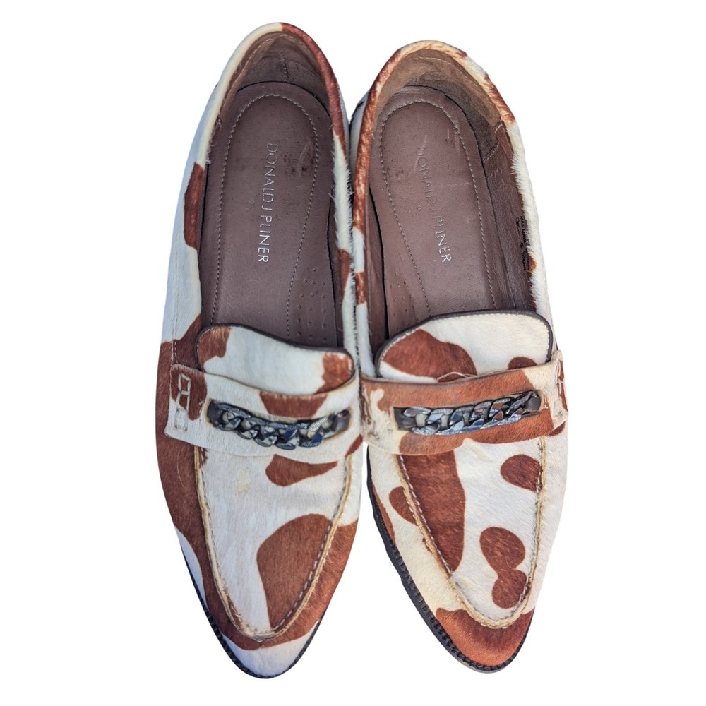 Donald J Pliner‎ Brecca Calf Hair Cowhide Print Chain Platform Loafers Size 7.5